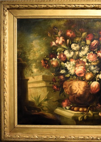 Still Life of Flowers in a Medici Vase - Italian School, 18th Century - Paintings & Drawings Style Louis XV